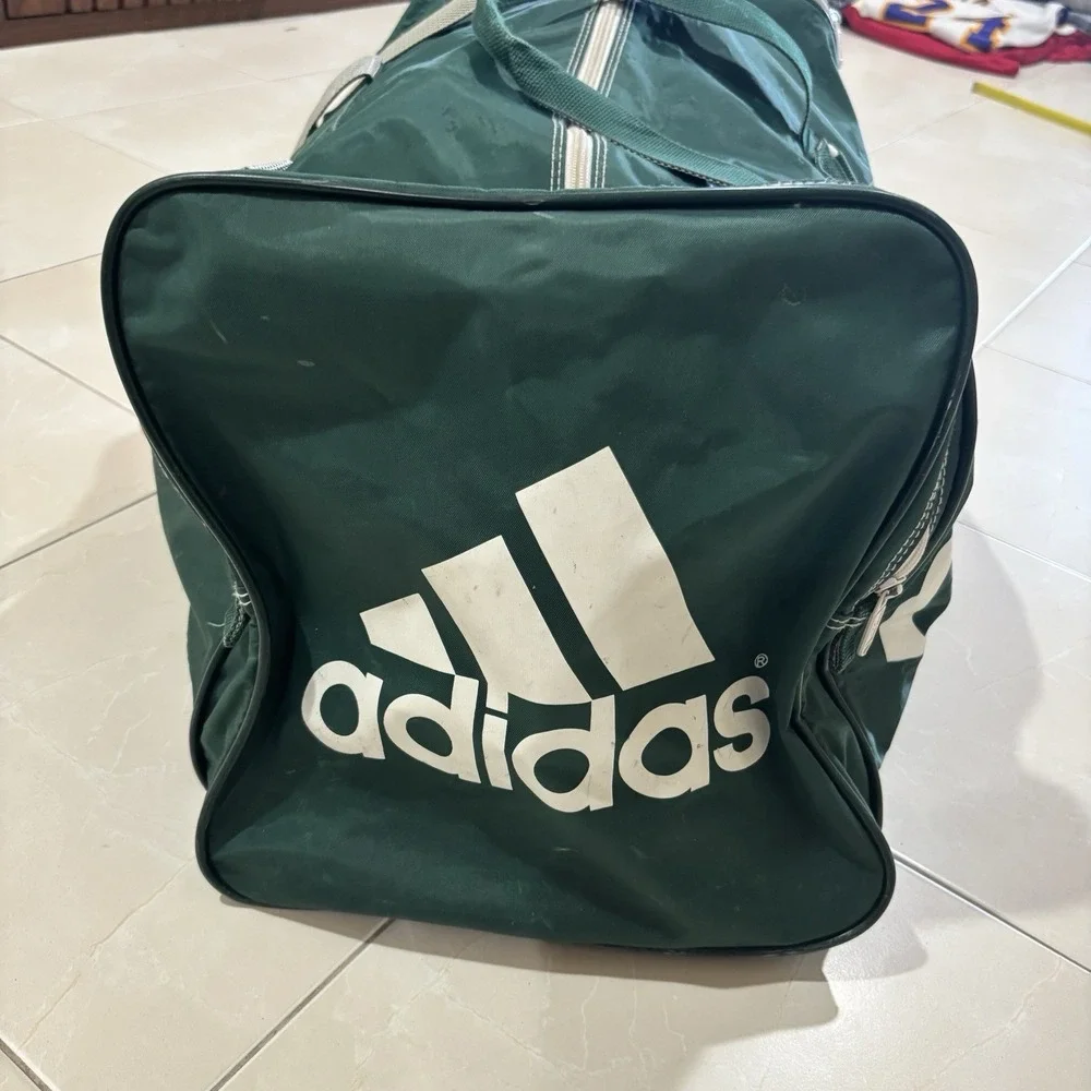 Vintage 80s 90s Adidas Duffle Bag Green Trefoil Gym Bag RARE Zipper Large Gear